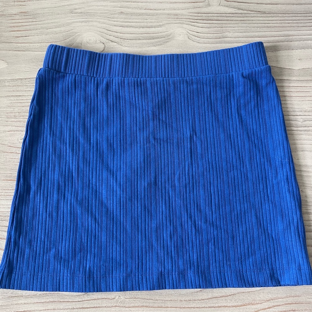 SOLID & STRIPED Blue Mini Ribbed Pencil Skirt